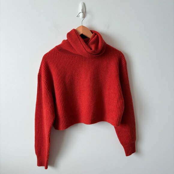 Aritzia Babaton Guell Luxe Cashmere Slouchy Turtleneck Crop Sweater Red Size XS - Picture 3 of 7